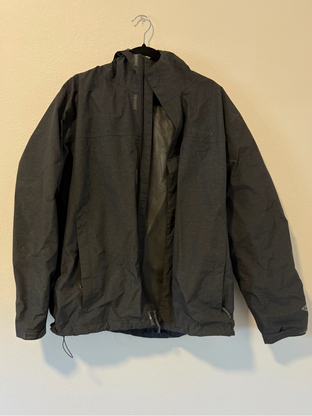 Columbia Omni-Tech Waterproof Rain Jacket Men's Large Grey Heather Hooded Shell